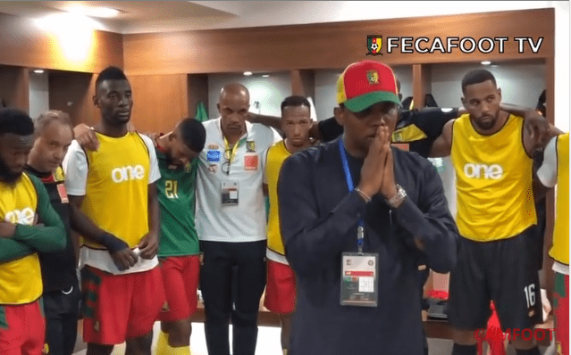 Samuel Eto'o lors de son discours de pré match Cameroun vs Panama