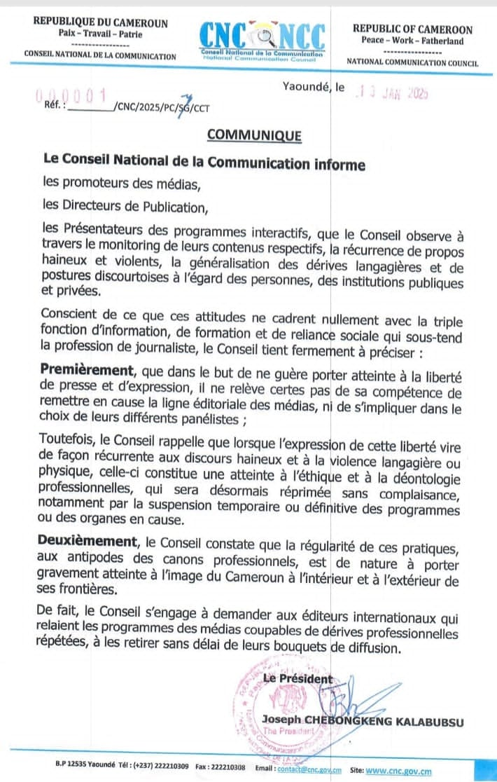 Communiqué du CNC du 13 janvier 2025